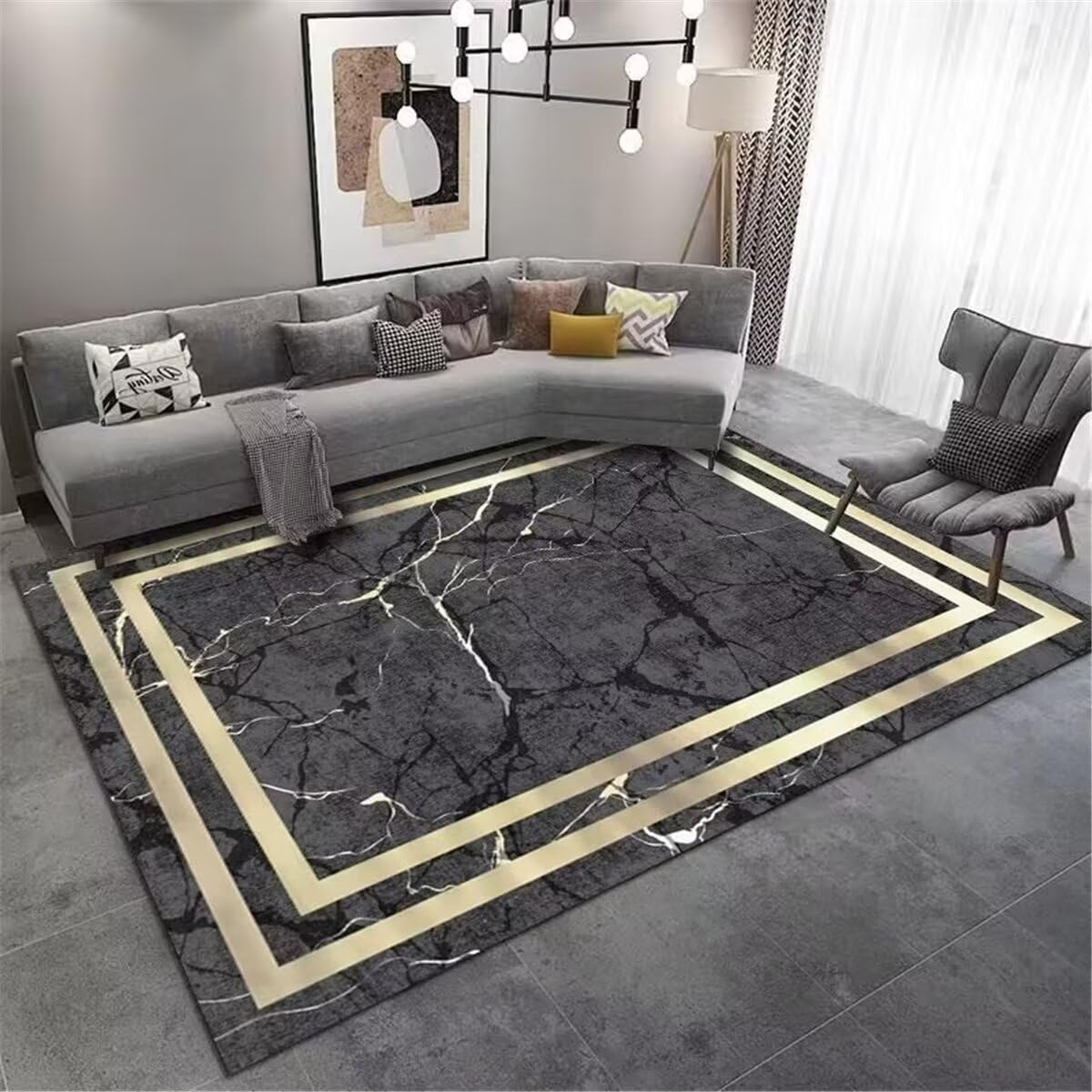 Tapis de chambre enfant gris jaune pour un coin prière et éveil doux 120x170cm