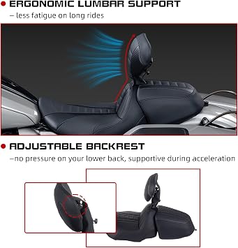 2024 Road Glide Seat, Standard 2-UP Seat, Super Touring Rider Passenger Seat With Adjustable Driver Backrest Compatible With 2023.5+ CVO Road Glide, 2024-2025 Harley Touring Road Glide/Street Glide