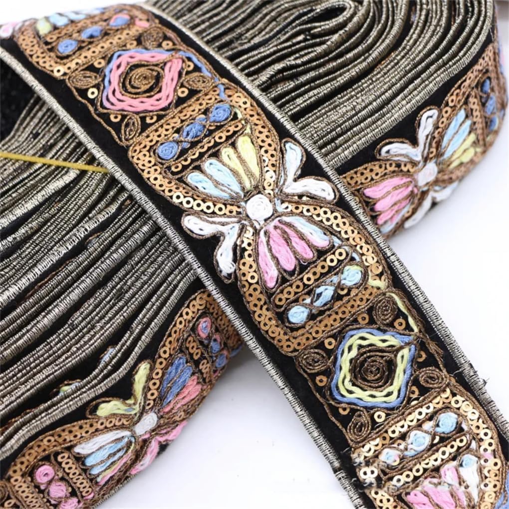 1 Yards Ethnic Style Colorful Embroidery Sequin Lace Ribbon for DIY Bag Clothing Costumes Accessories Sewing Decoration Trims