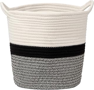 Panier à linge en corde de coton - Panier à linge tressé - Panier de rangement pour jouets de bébé - Avec poignée - Pour salon, chambre d'enfant, salle de bain - 28 x 28 cm