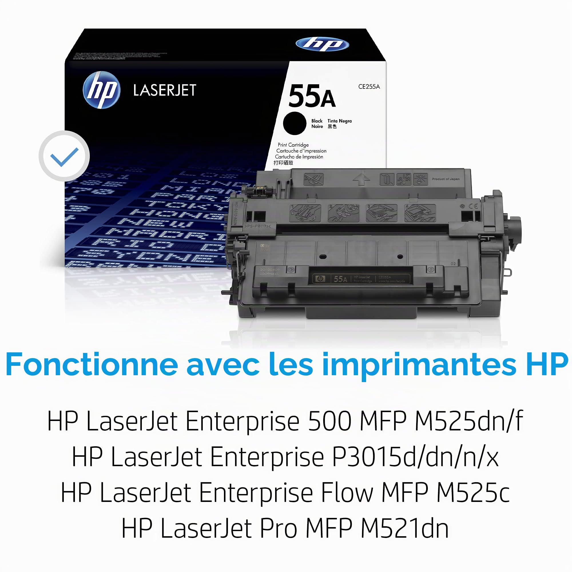 HP 55A CE255A Toner Noir Authentique pour HP LaserJet Enterprise P3015 / P525c, HP LaserJet Pro M521dn / M521dw