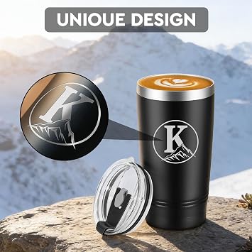 Wasocol Personalized Gifts for Men Initial A-Z Insulated Tumbler Customized Gift, Birthday Gifts for Men Dad Grandpa Husband Boyfriend Brother Him, 20 oz Travel Coffee Mug with Lid(K)