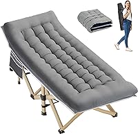 Candockway Folding Camping Cot: Heavy Duty 600lbs Capacity, Portable Adult Cot with Removable Mattress & Side Pocket