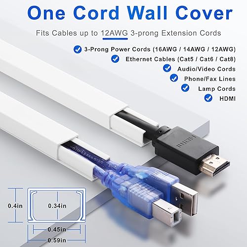 Miniatura 2 de Pared oculta de cable para un cable, cubiertas de cable de 136 pulgadas para cables en la pared, cubierta de cable de pared fácil de instalar,