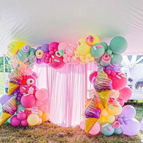 Miniatura 4 de Kit de arco de guirnalda de globos pastel, 145 globos de arcoíris de macarrón con globo largo de helado de aluminio para baby shower, cumpleaños,