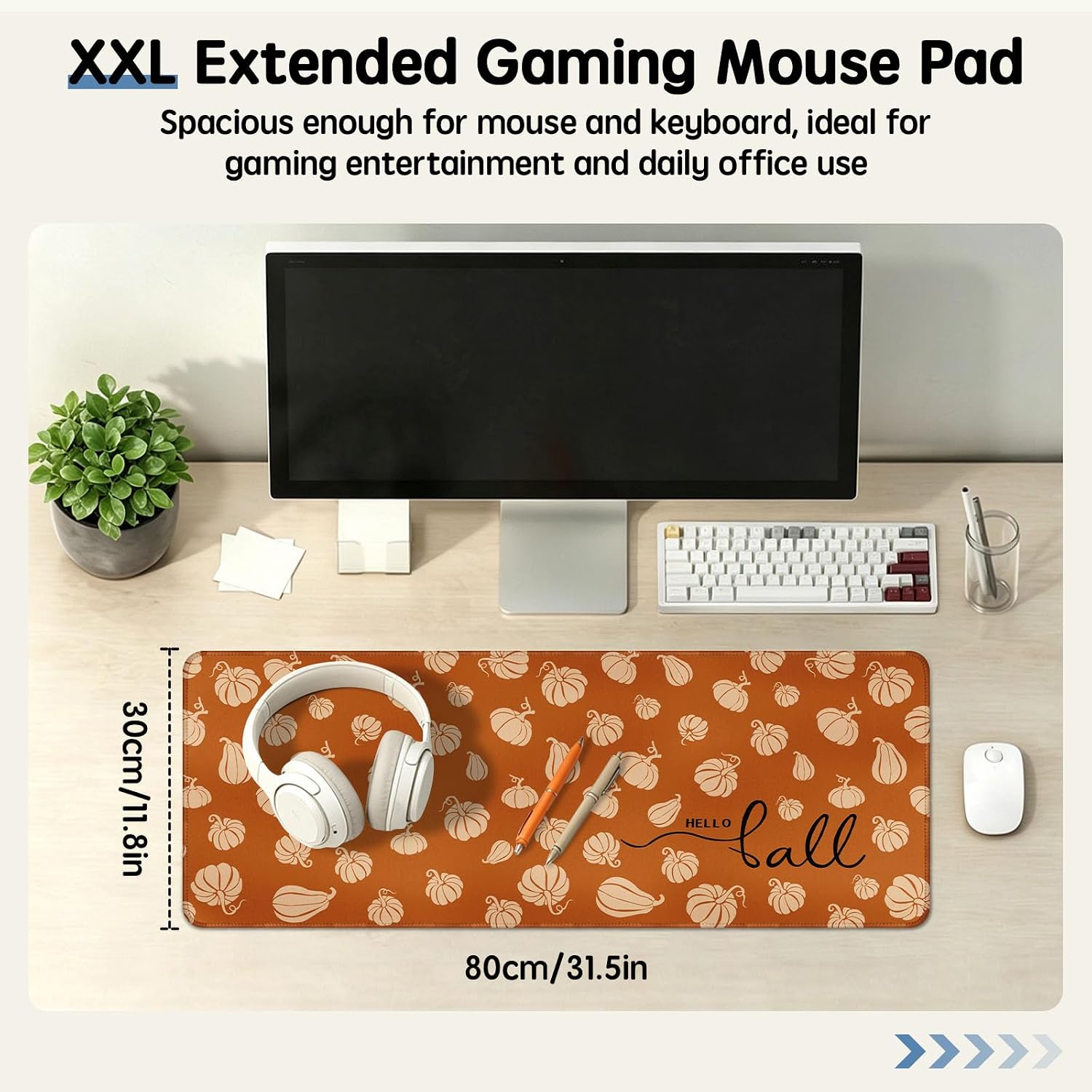 Fall Desk Mat 31.5x11.8 Inch with Anti-Slip Rubber Base for Computer image 2
