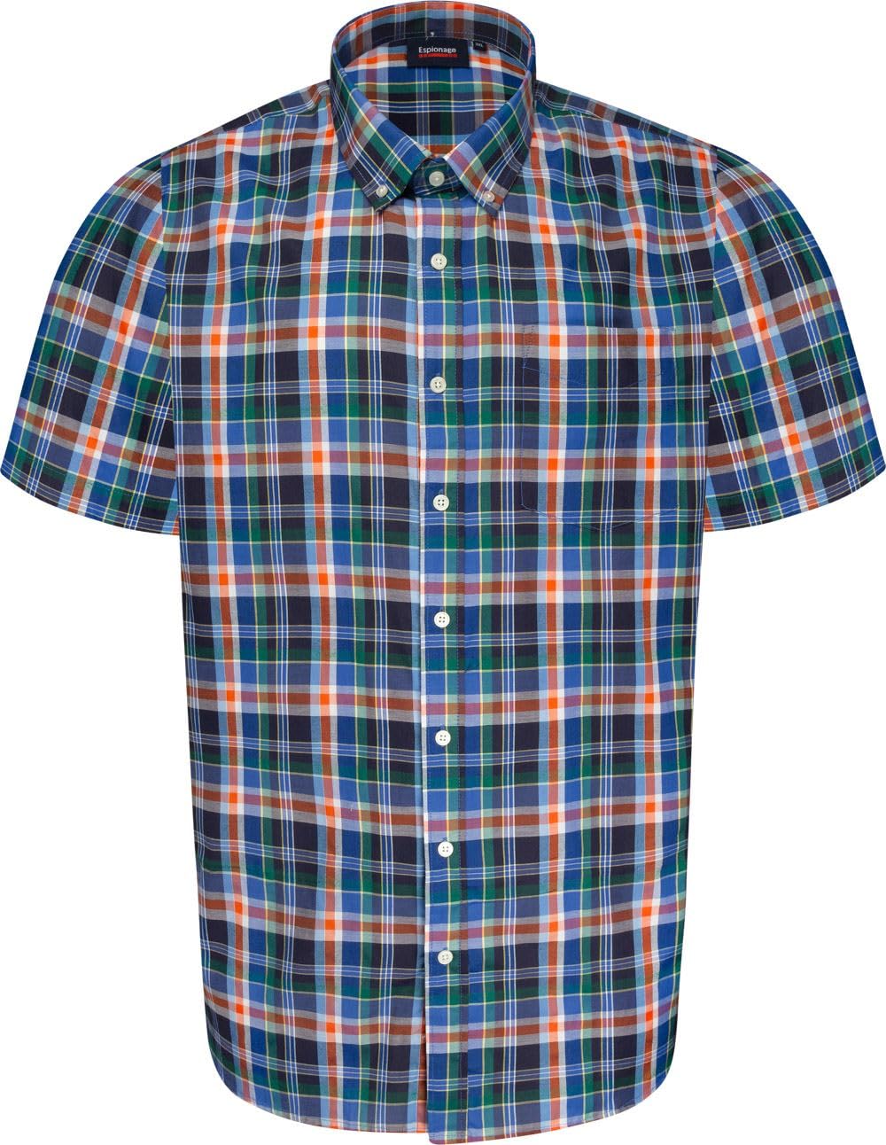 Espionage Oxford Weave Short Sleeve Check Shirt for Men in Blue, 6XL