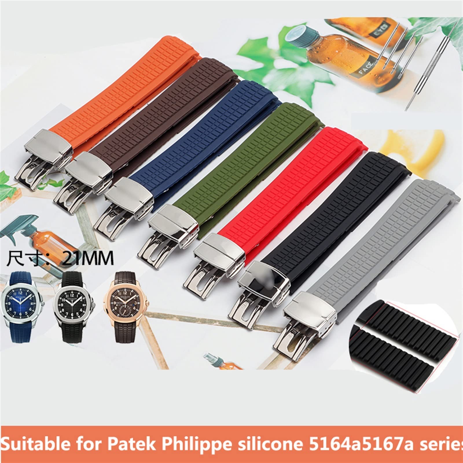Weiches Gummi-Uhrenarmband Aquanaut passt für Patek Philippe Silikon 5164A 5167A 5168A 21mm Faltschnalle Uhrenarmband (Farbe: 25-12mm, Größe: 21mm)
