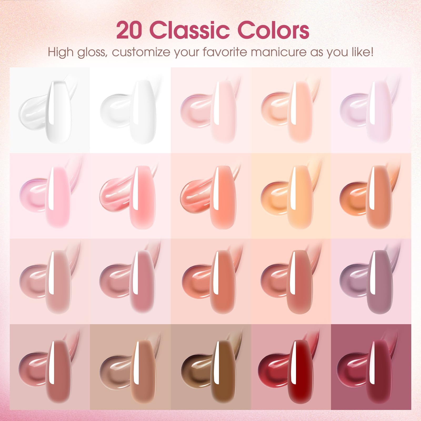 ROSALIND Kit Ongle Gel UV Complet avec 48W Lampe, 20 Couleurs Gel Construction Ongle UV Tube Lot Ongle Gel Kit Complet Rose Transparent Manicure Kit avec Base et Top Coat, Slip Solution