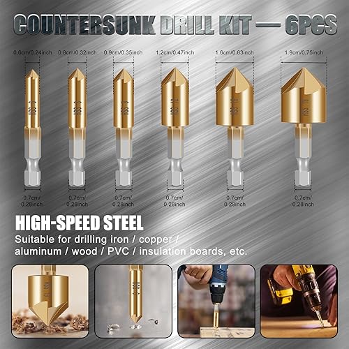 Miniatura 4 de Kit de herramientas de perforación de chaflán de carpintería con 8 brocas de corte de enchufe de madera, 3 brocas escalonadas, 1 perforador central,