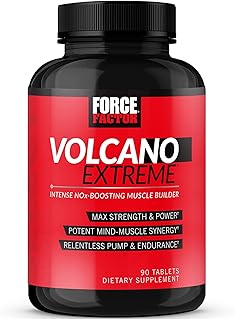 Force Factor Volcano Extreme Pre Workout Nitric Oxide Booster Supplement for Men with Creatine, L-Citrulline,and Huperzine A for Better Muscle Pumps, Strength, Focus, Workout Performance, 90 Tablets