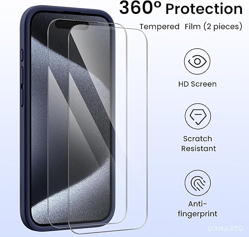 Vista 5 de ORNARTO Compatible with iPhone 15 Pro Max Case with 2 x Screen Protector, Shockproof Liquid Silicone Cover, Drop Protection Phone Case for iPhone 15