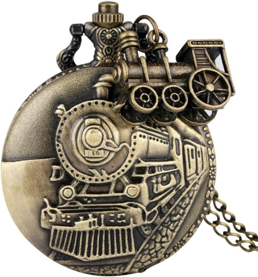 WOAIXI Reloj De Bolsillo Vintage,Vintage Bronce Cuarzo Bolsillo Reloj Reloj Tren Locomotora Motor Collar Colgante Cadena Regalos para Hombres Mujeres con Accesorio De Tren
