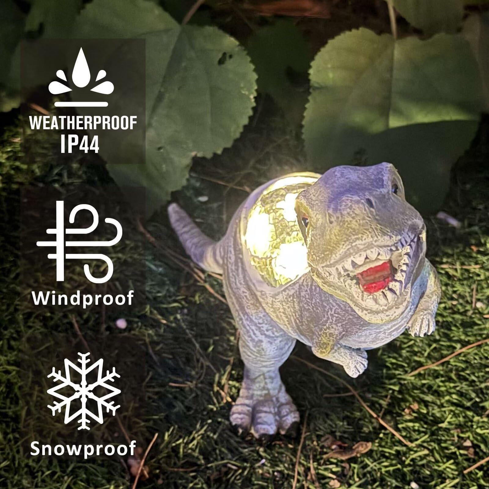 GARDEN WHISPER Solar Dinosaur Statue With LED Lights – Resin T-Rex Garden Decor For Patio, Lawn, Or Balcony