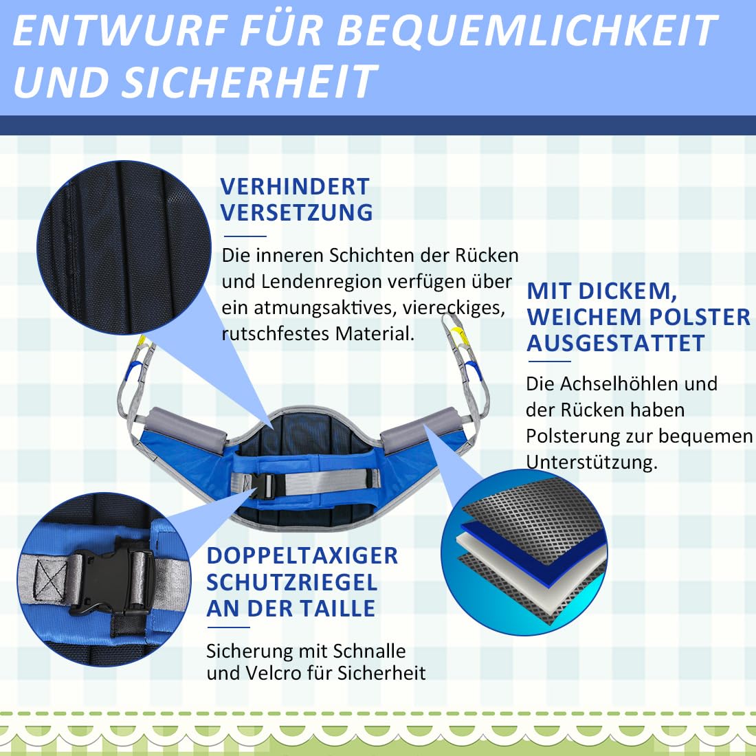 Sitz-zu-Steh-Lift Patientenhilfe Gepolsterter Hebegurt und Stehhilfe mit Rückenstütze, Patientenlifter-Hebegurt Funktioniert mit den meisten Mobilitätshilfen und -geräten (Mittel)