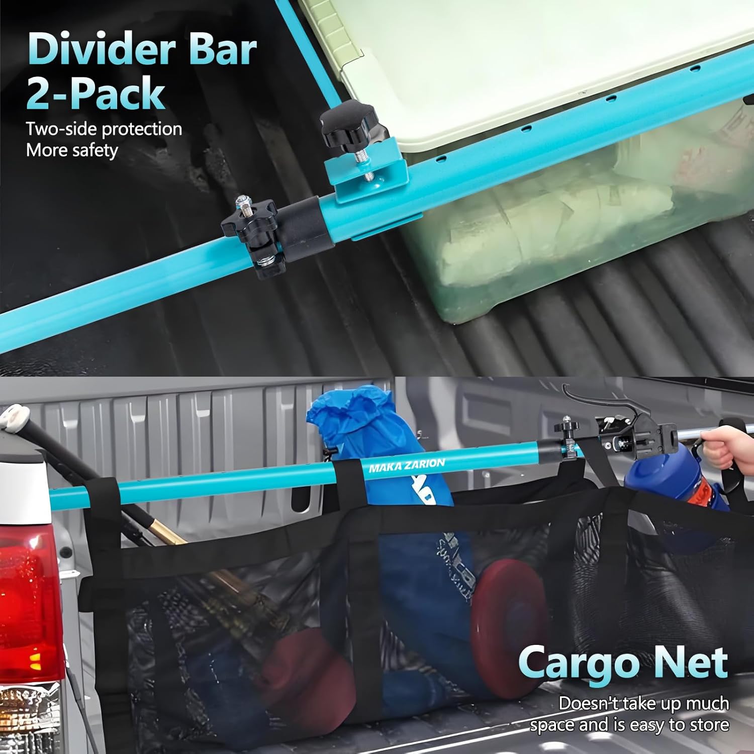 Adjustable Cargo Bar, Truck Bed Divider from 40 to 78.7 IN with 200LB Bearing Capacity, Cargo Bar for Pickup, Truck Bed Organizer Cargo Bars for SUV, Trailer, Van, Come With 2 Divider Bar, 1 Cargo Net
