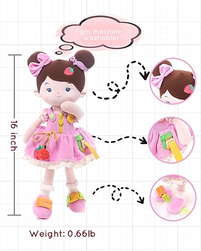 Miniatura 2 de LeyaDoll Muñeca de bebé suave educativa (40.6 cm), muñeca sensorial de aprendizaje para niños pequeños, juguetes Montessori para niñas de 2 años,