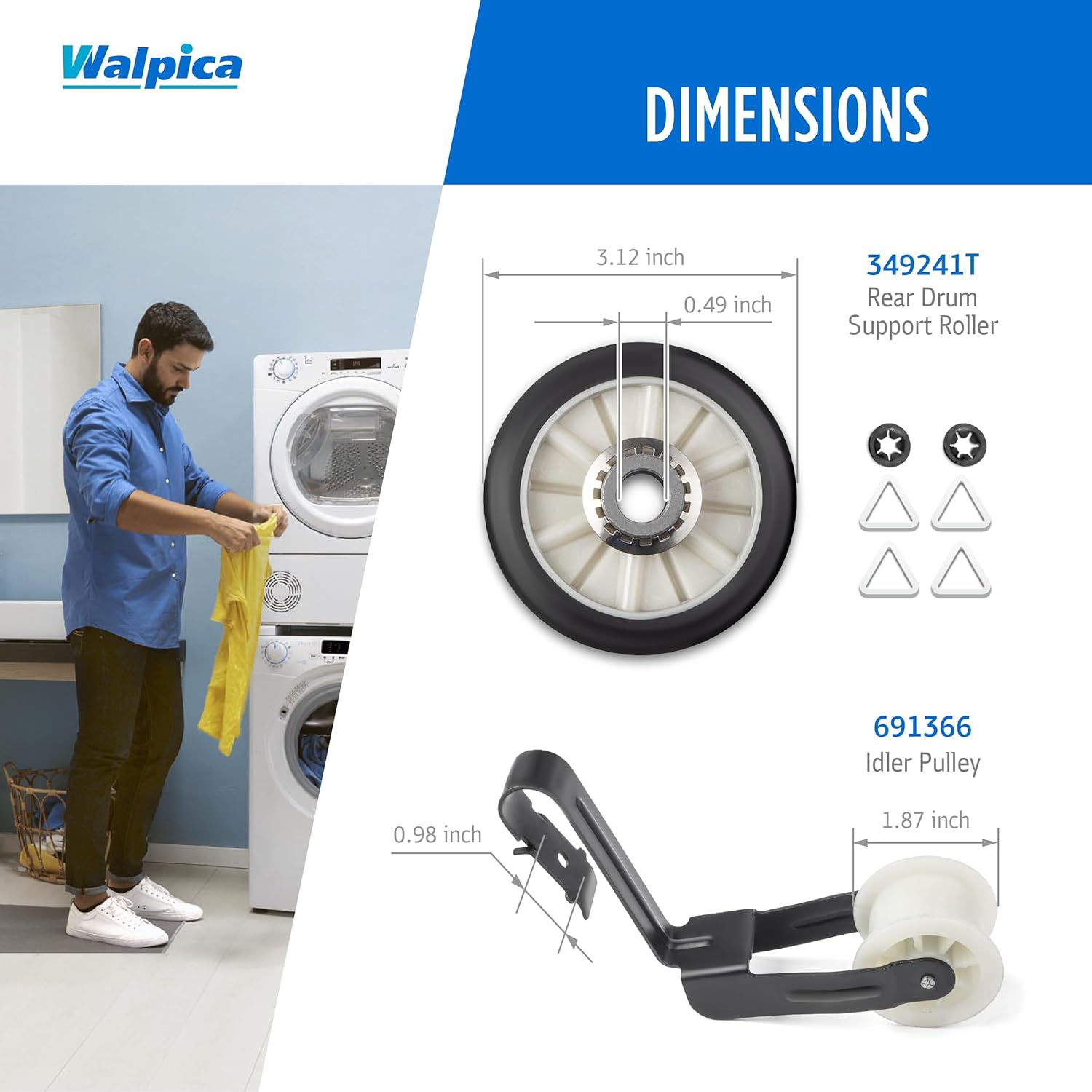 4392065 341241 Dryer Belt Repair Kit 349241T 8066065 3406107 Idler Pulley Drum Roller Replacement for Whirlpool Kenmore Dryer Parts Model 110 Series Maytag Centennial Amana Parts