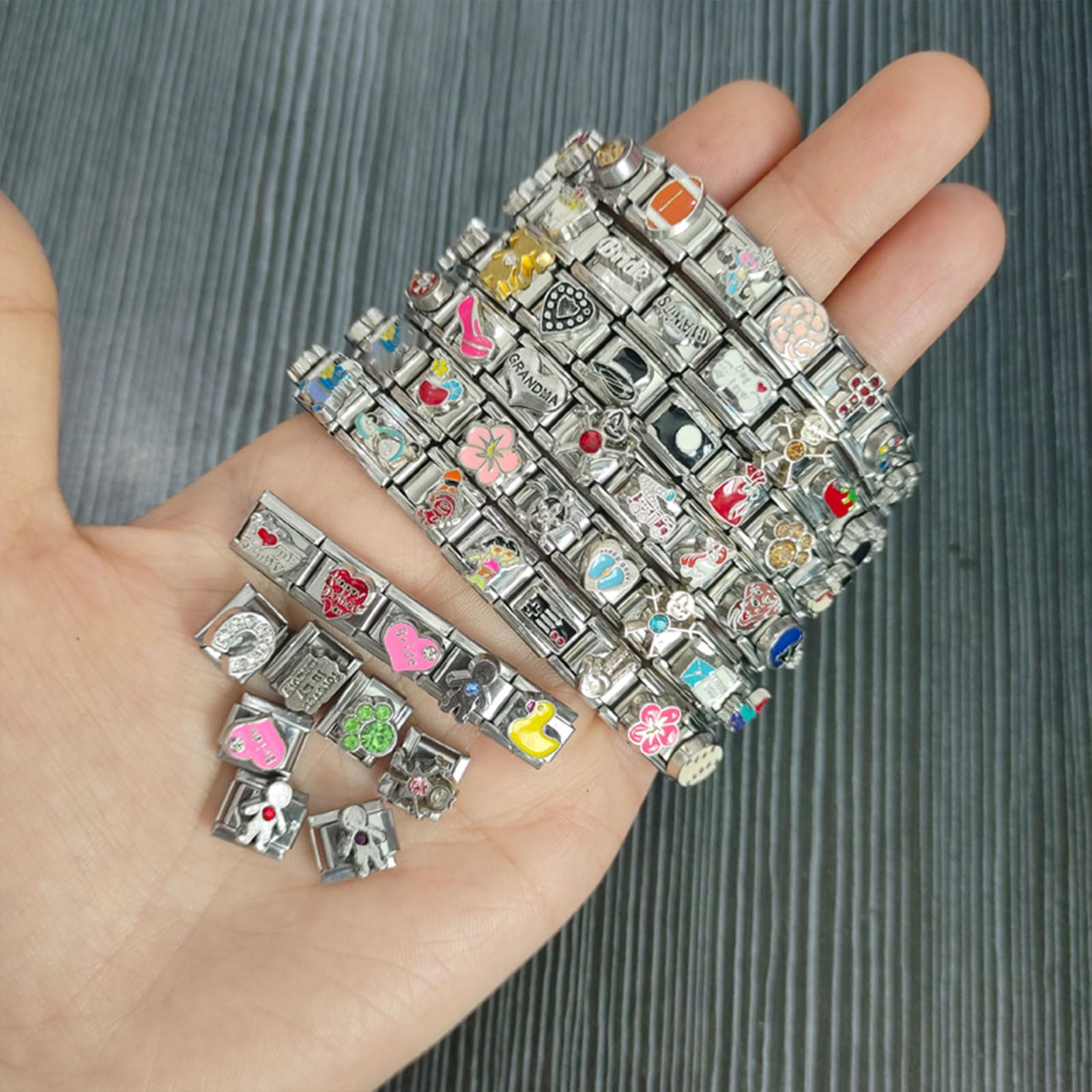 Generisch Von 100 italienisch inspirierten Charm Armbandmodulen aus Edelstahl, austauschbaren Modulen, Gliedern, Schmuckherstellungszubehör, Modeaccessoires für Männer und Frauen