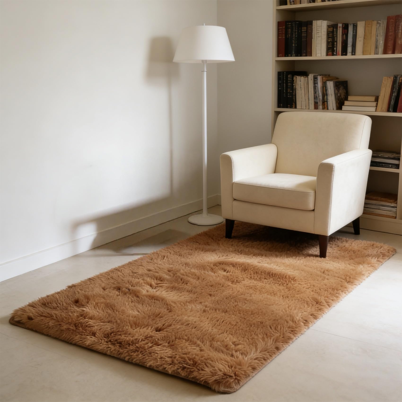 Tapis de salon marron 210 x 185 cm moelleux et grand format pour chambre