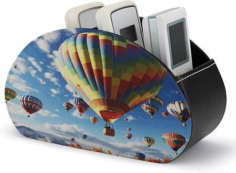 Store Controller PU Leather Remote Caddy Colorful Hot Air Balloon Leather Remote Caddy Desktop Organizer with 5 Spacious Compartments for TV Remot/Media Controllers/Office Supplies