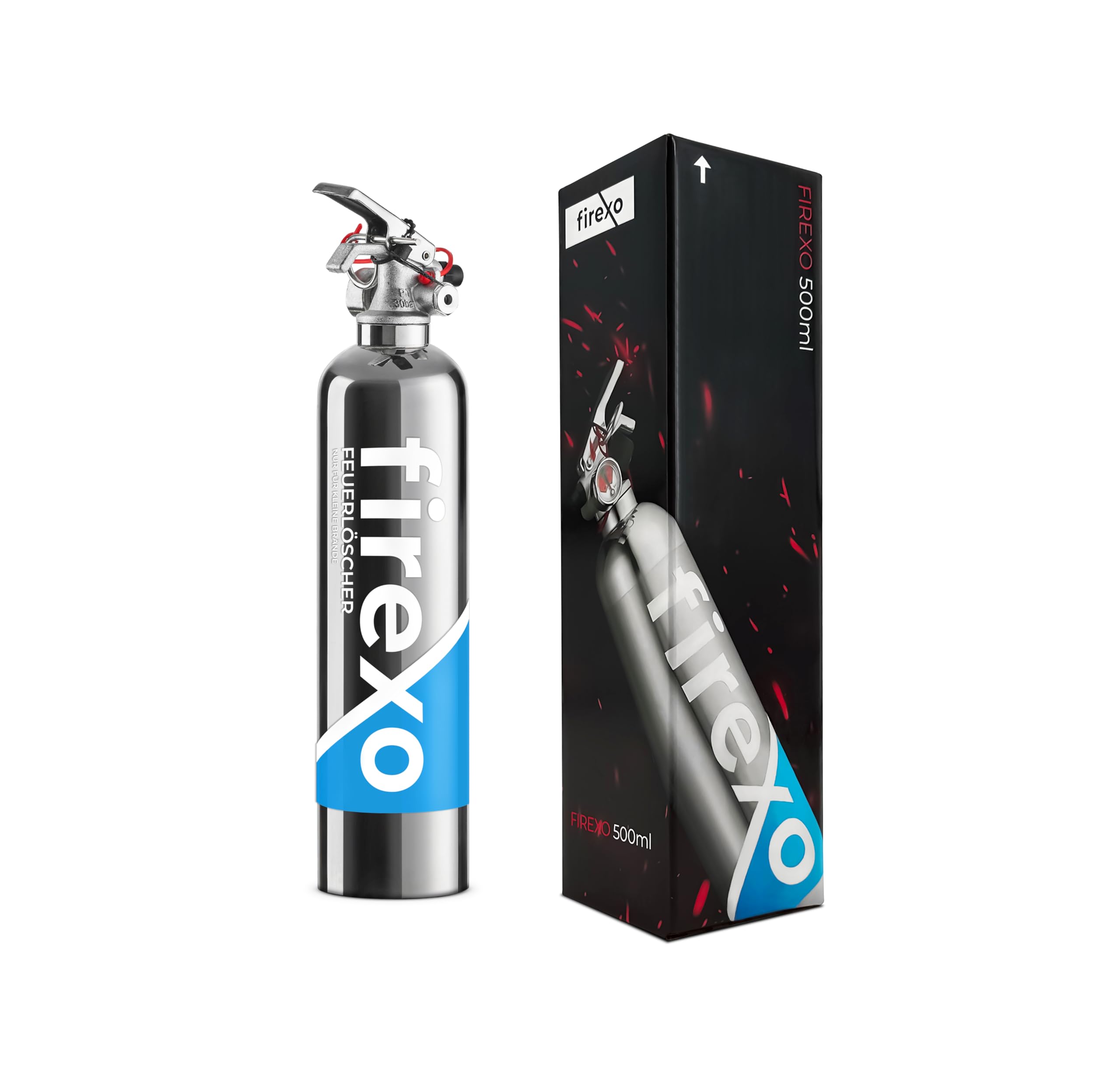 Firexo Feuerlöscher klein (500 ml) Alle Arten von Feuer – Mehrzweck-Feuerlöscher aus Edelstahl für Haushalt, Küche, Grill, Auto. Fahrzeughalterung im Lieferumfang enthalten