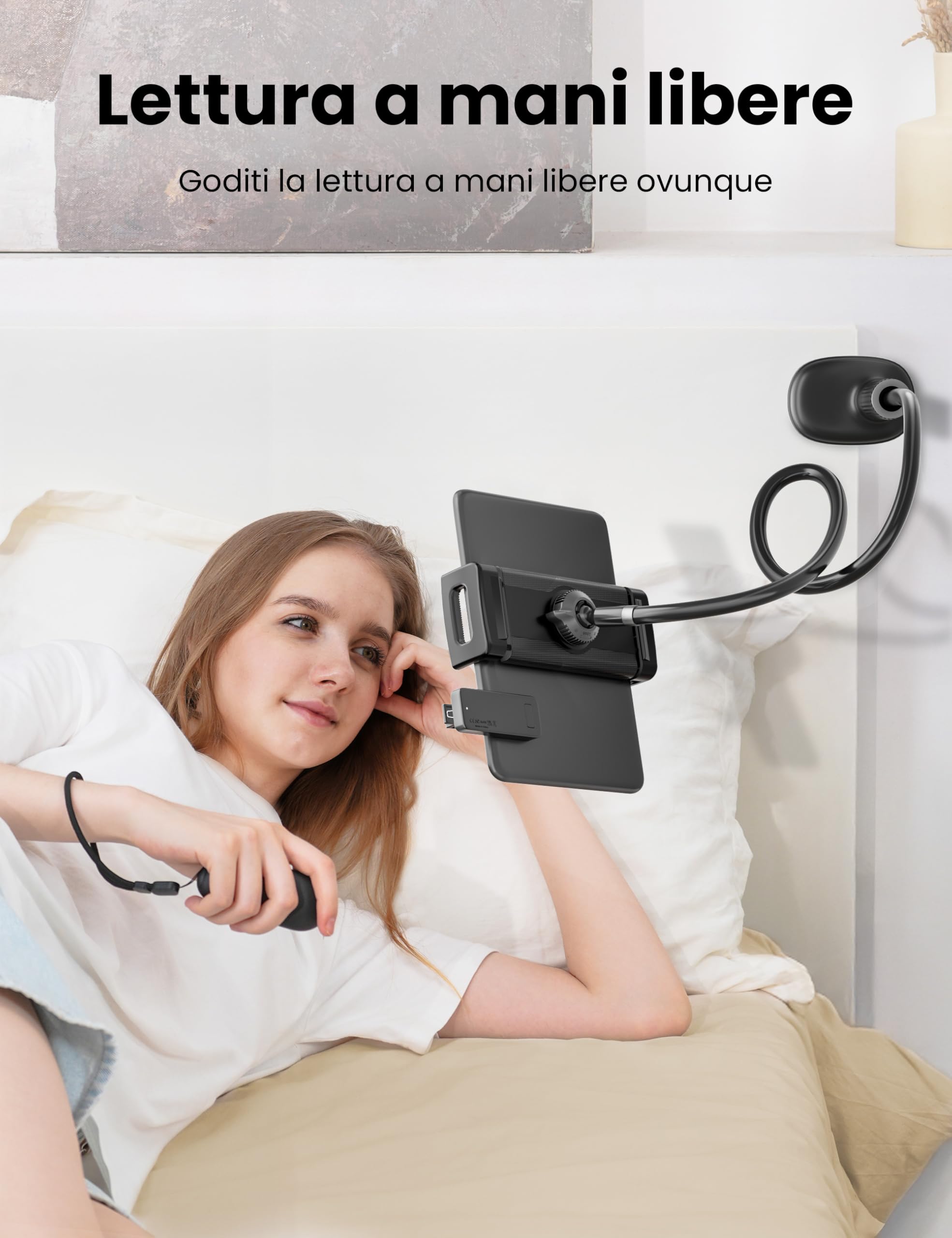 VOLTIFYMAX Supporto per Tablet con Gira Pagine Kindle, Braccio Regolabile a Cigno 4.7''-11''