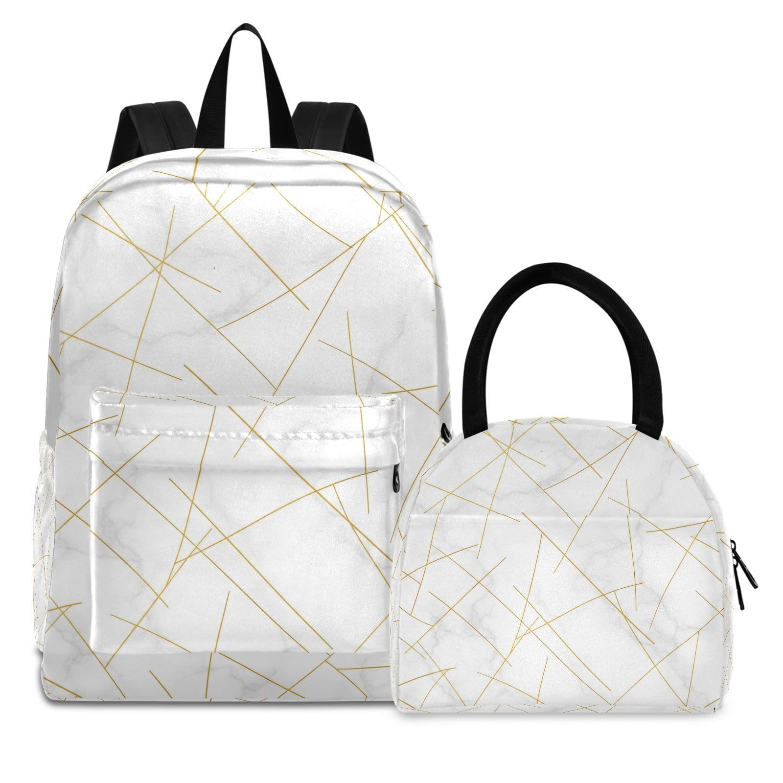 Sac à dos d'école marbre blanc imperméable pour collège et lycée - 8