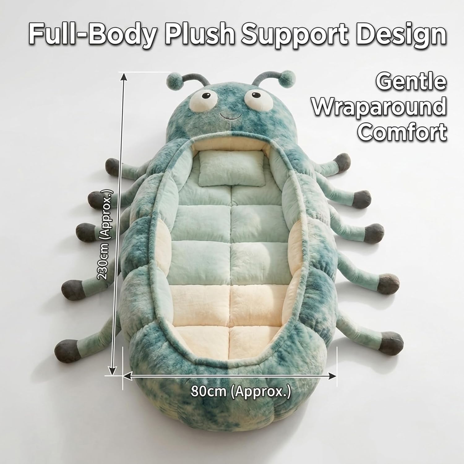 Hugging Caterpillar Sleeping Bag for Adults, Plush Cocoon Sleep Pod with Adjustable Pull Cord, Full Body Animal Lounger, Cozy Hug Sleep Pod for Indoor Naps, Reading & Relaxation