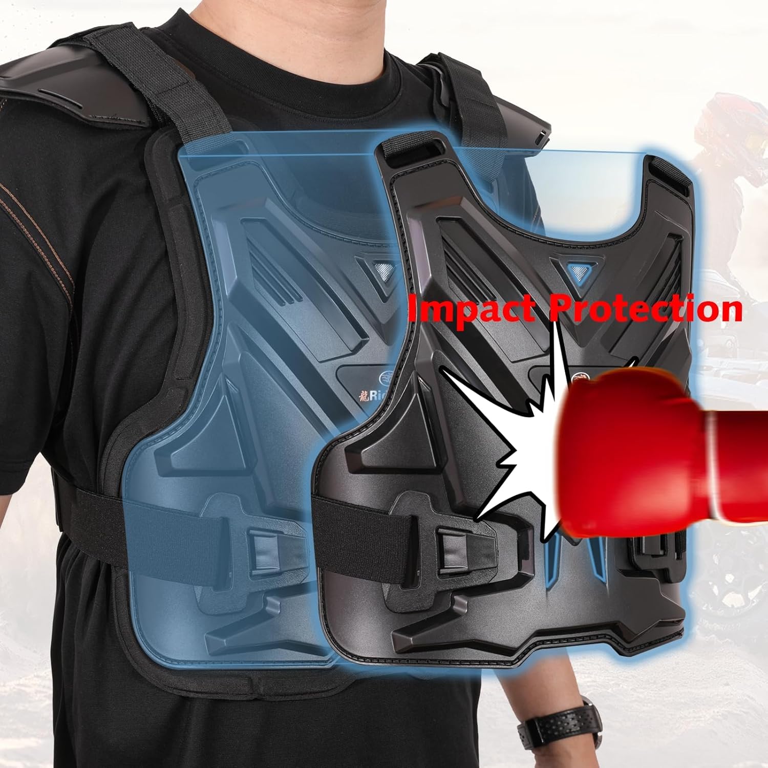 Motorcycle Body Armor Vest, Dirt Bike Chest Protector with Back Support & Breathable Mesh, Motocross Gear for MTB Off-Road Racing Mountain Bike - Image 3