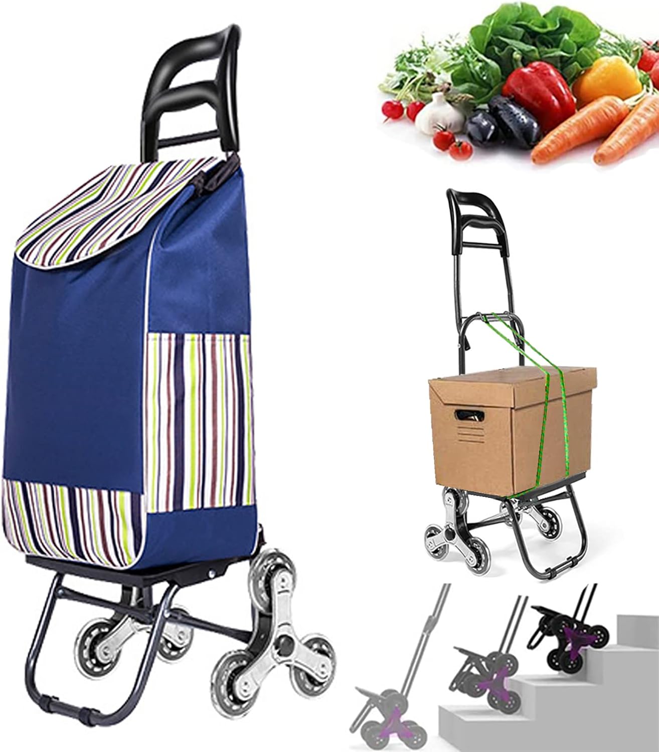 Folding Shopping Cart, TriWheels Stair Climbing Cart Grocery Utility