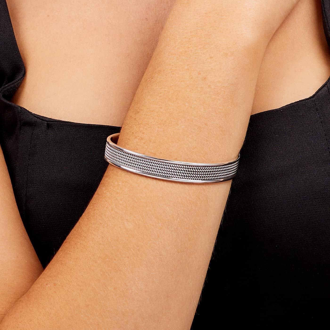 Men's Silver Bracelet - 925 Sterling Silver Braided Chain Open Cuff Bangle Bracelet For Men