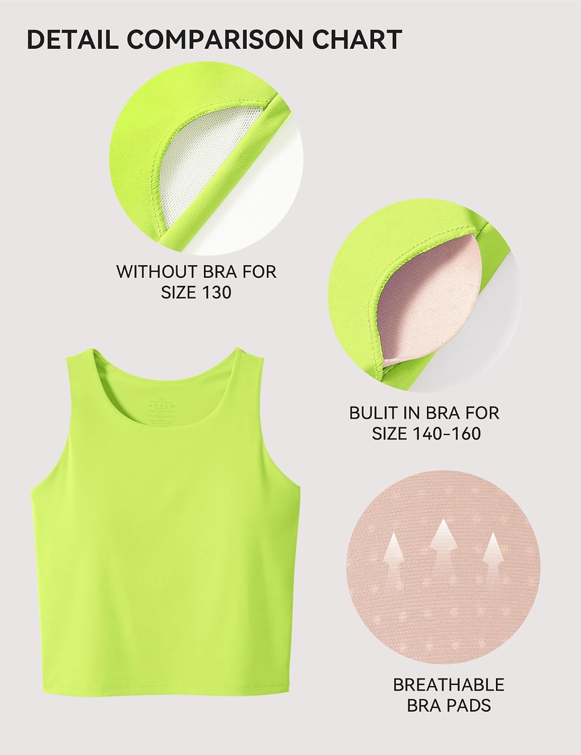 JOCMIC Girls Tank Tops Athletic Tanks with Built-in Bra Double-Lined Racerback Workout Crop Tops for Sports Yoga