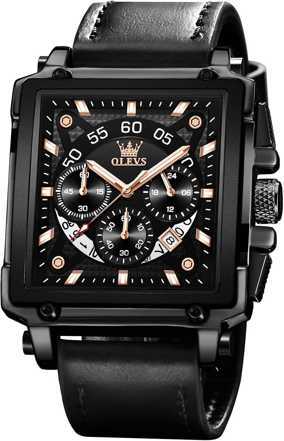 OLEVS Relojes cuadrados para hombre de cuero marrón, cronógrafo, moda, reloj de negocios, luminoso, impermeable, casual, relojes de pulsera