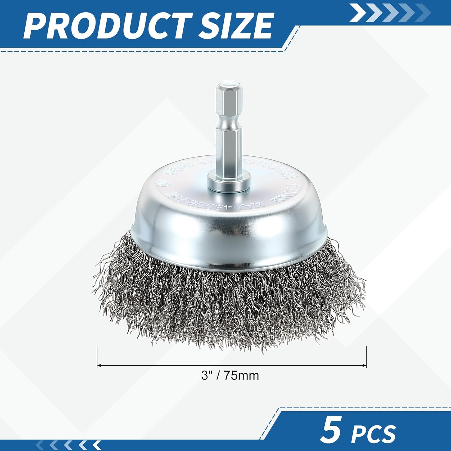 Wire Brush for Drill (3"/75mm) 5Pack, Crimping Steel Wire 0.012" (Carbon Steel) Wire Brush Drill Attachment with 1/4" Hex Shank - for Rust, Cleaning, Deburring on Cast Iron