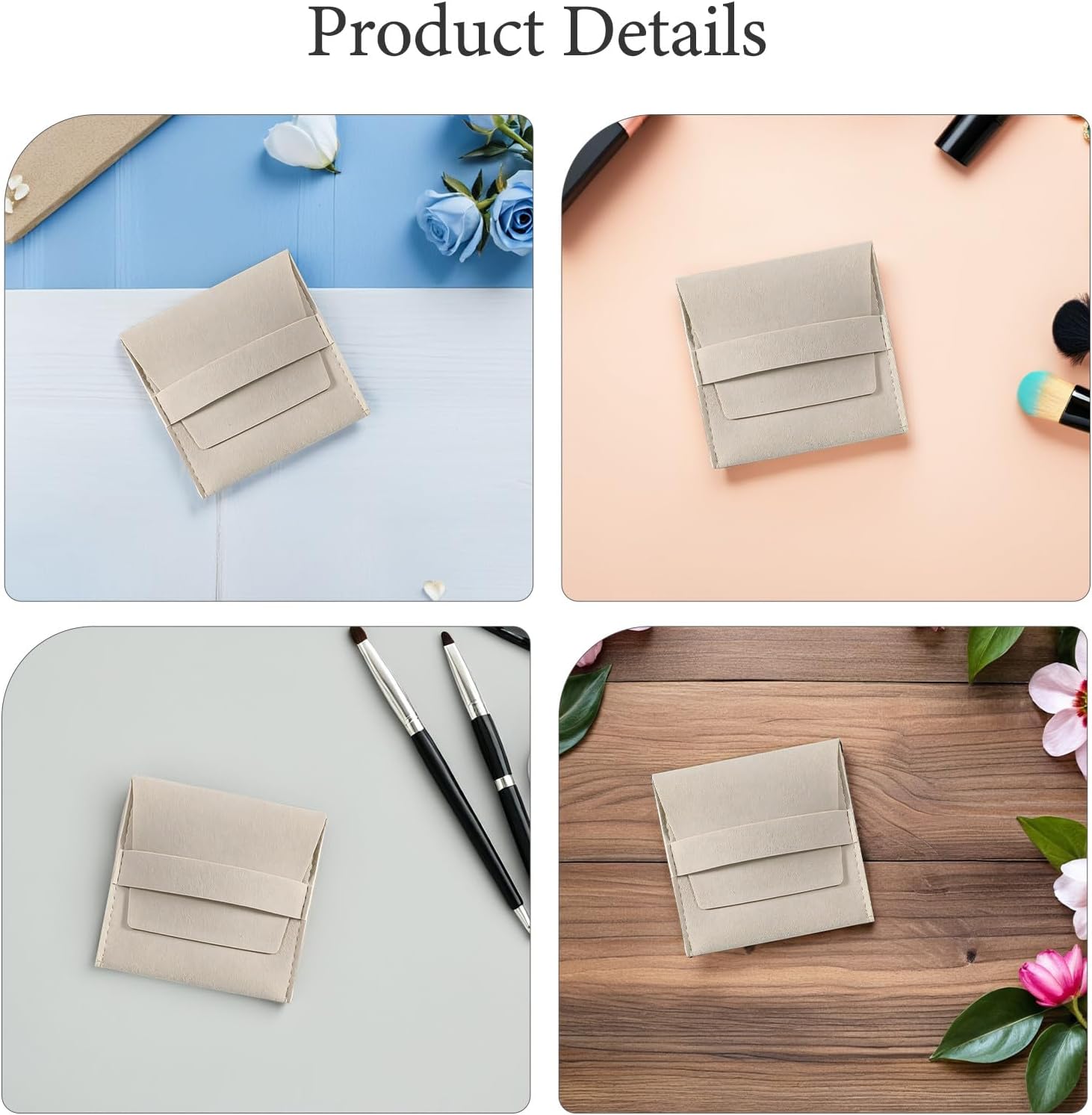 LABRIMP 120 Sets Microfiber Jewelry Pouch - Envelope Style Packaging Bags with Cleaning Cloth - Luxury Fixed Strap Pouch for Necklace Rings 8.5x8cm image 4
