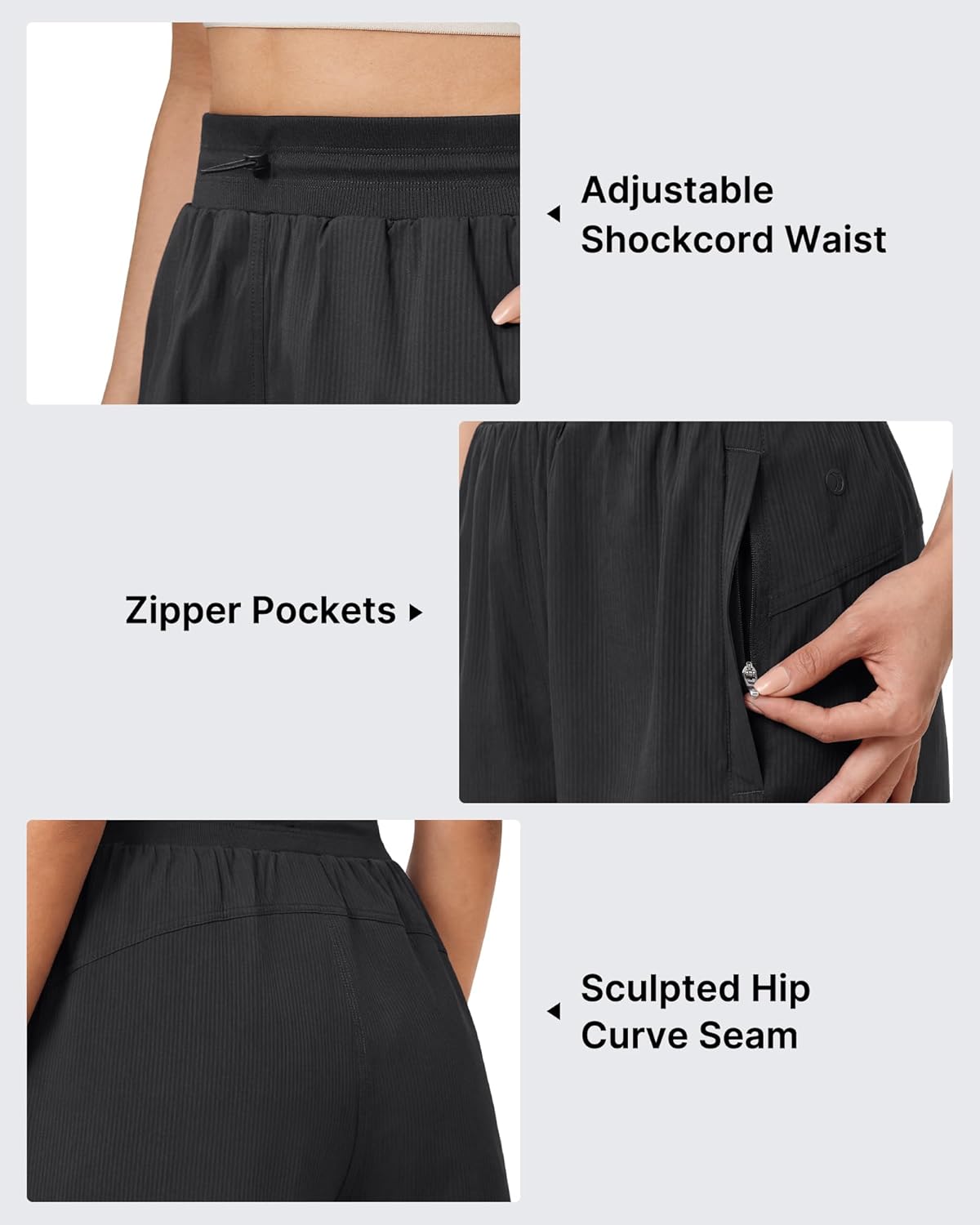 G4Free High Waisted Hiking Shorts Women 3.5''-Adjustable Drawstring A Line Workout Shorts with Zip Pockets