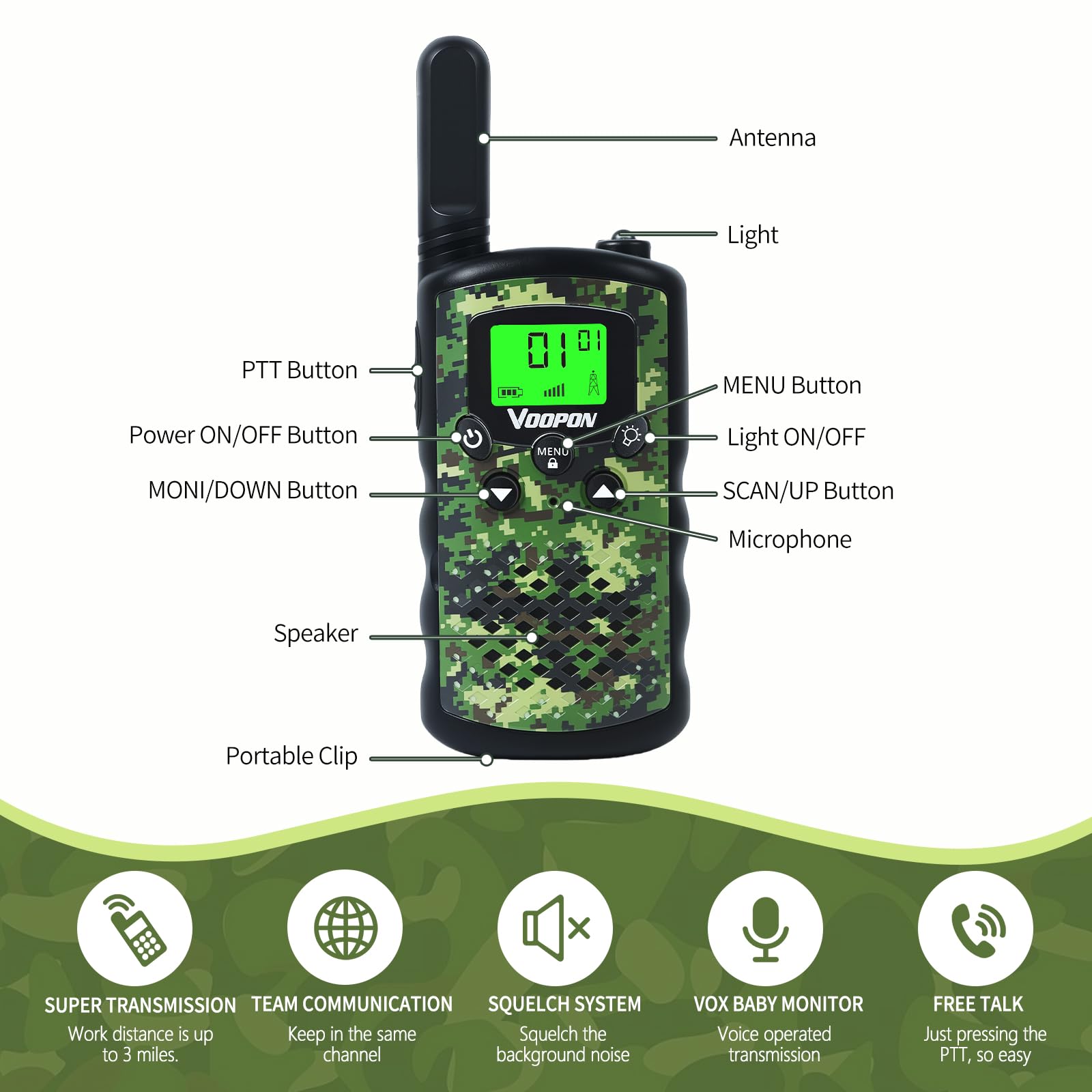 Walkie Talkies for Kids Camouflage Toys 2 Way Radios 22 Channels Long Range Gifts for Boys and Girls Age 4 to 12 5 6 7 8 9 Years Old for Army Outdoor Camping Games Soldier Birthday Presents