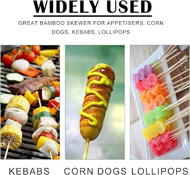 Nexboraque 1000 Pack 8 Inch Bamboo Skewers, 4 mm Natural Wood Sticks | for Grilling Crafts, Kabob, Fruit, Appetizer, Cocktail, Sausage, Chocolate Fountain, BBQ, Flower Bouquet