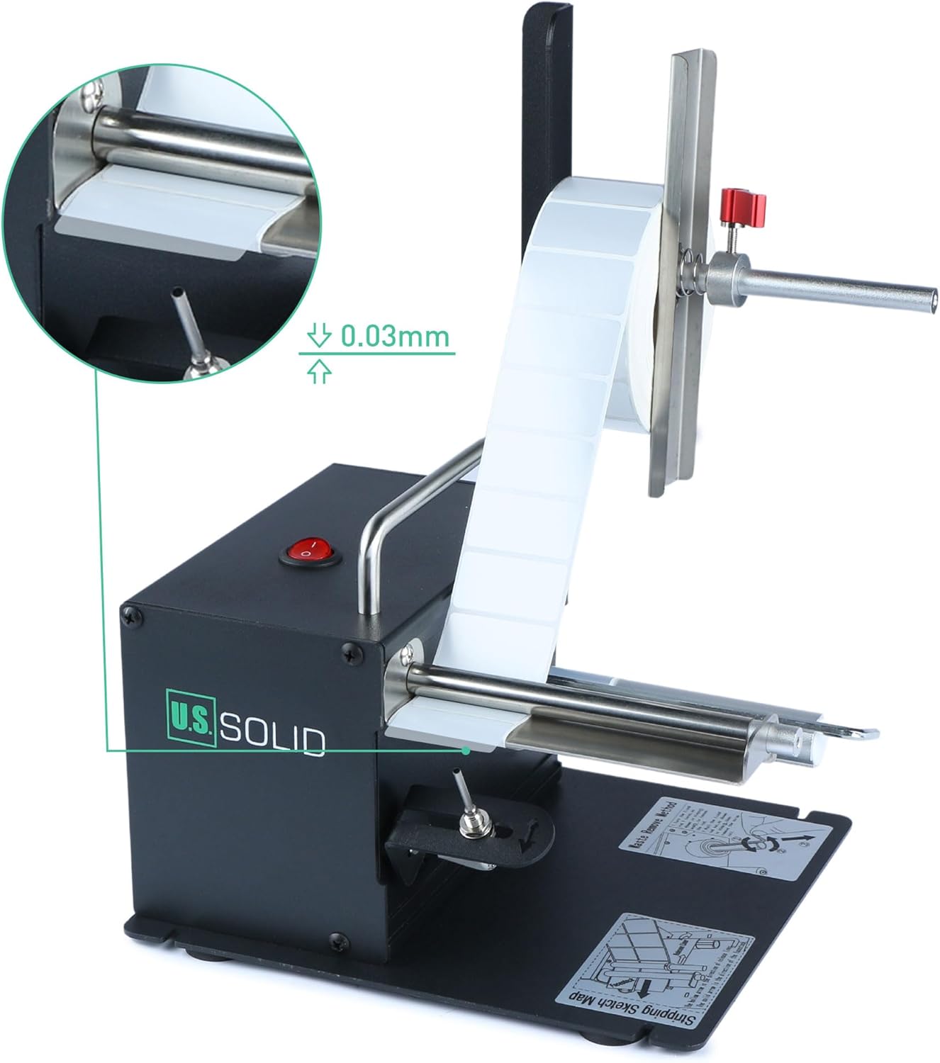 U.S. Solid Automatic Label Dispenser Machine w/Fibre Optic Sensor - Clear and Opaque Labels - Width 10-115MM Length 8-130MM