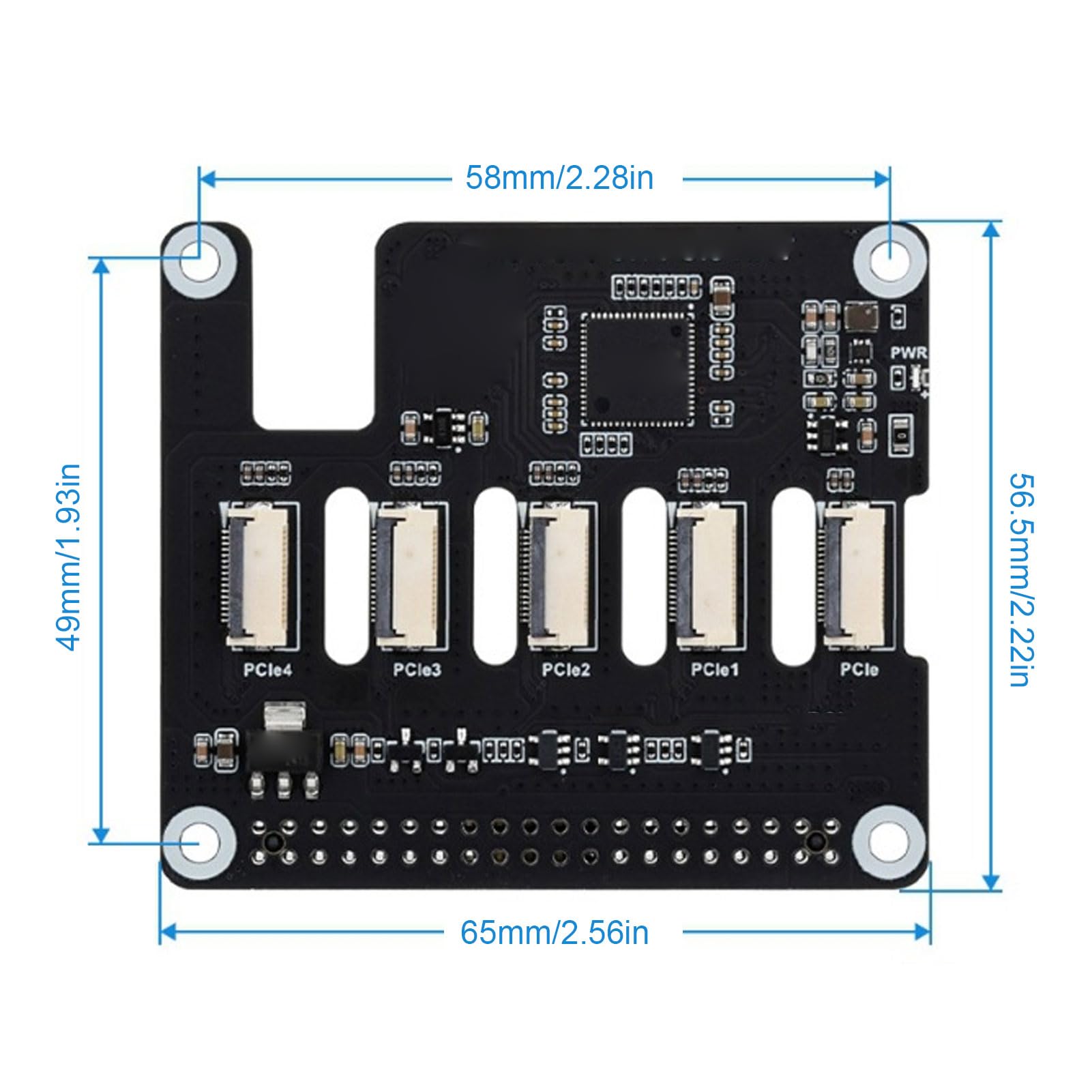 Scheda Adattatore PCIe a 4 PCIe FFC Perfettamente Compatibile con RasPi 5 per funzionalità Avanzate e Facile Impilamento 56,5x65 Mm
