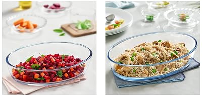Borosil Oval Baking Dish, 1.6 litres, Transparent + Borosil Oval Baking Dish, 2.2 litres, Transparent