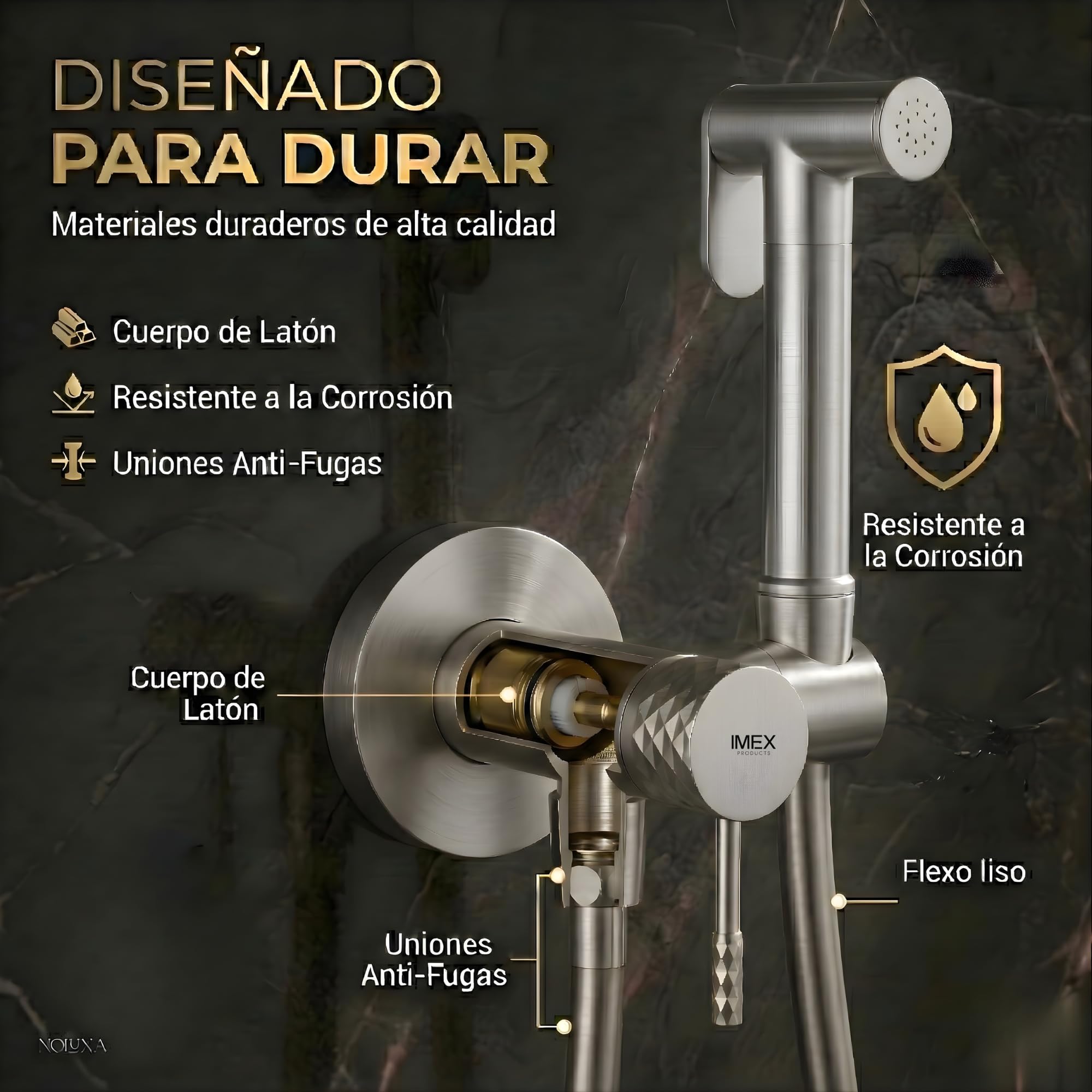 IMEX - Ducha Bidet Agua Fría y Caliente Color Níquel Cepillado | Grifo Bidet Empotrado para WC | Ducha Higiénica Monomando para Inodoro | Grifería Sustituto de Bidé | Serie Génova