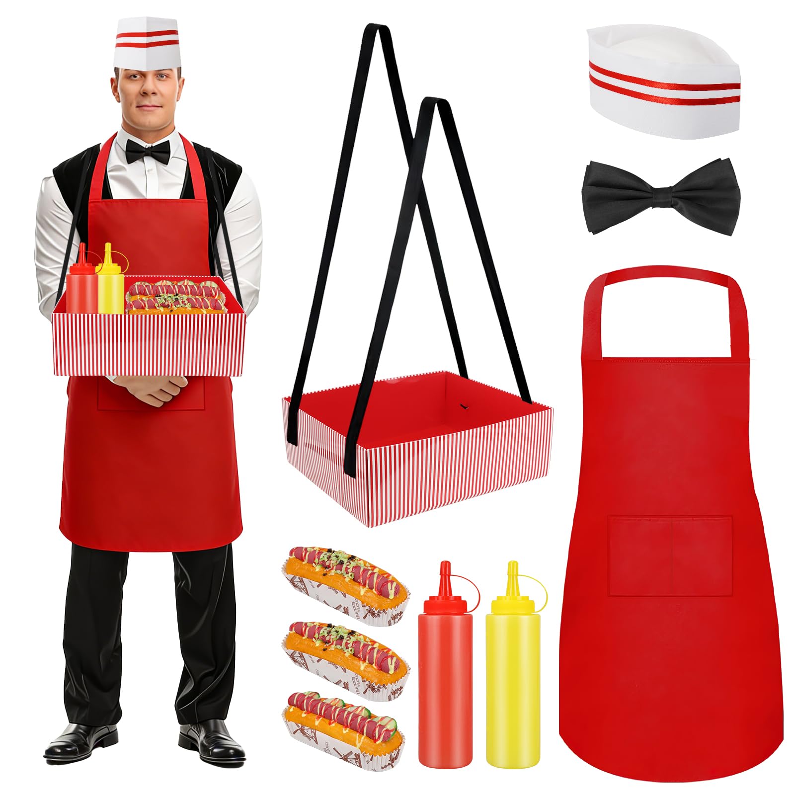 Confezione da 9 costumi da cameriere per hot dog, per Halloween, carnevale, popcorn, film, soda, grembiule da circo