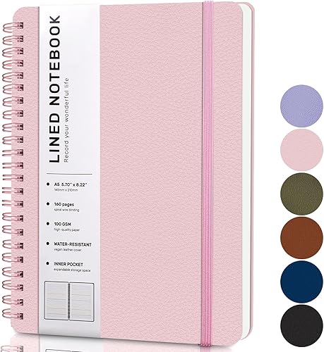 ABERLLS Cuaderno de diario en espiral forrado rosa con 160 páginas, 8 x 5.7 pulgadas, cuaderno en espiral A5, cuadernos de diario para trabajo,