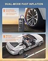 Vista 3 de Bomba de Aire para Neumáticos de Coche Compresor de Aire Portátil, Inflador de Neumáticos Inalámbrico de 150 PSI con Batería para Inflar/Cargar