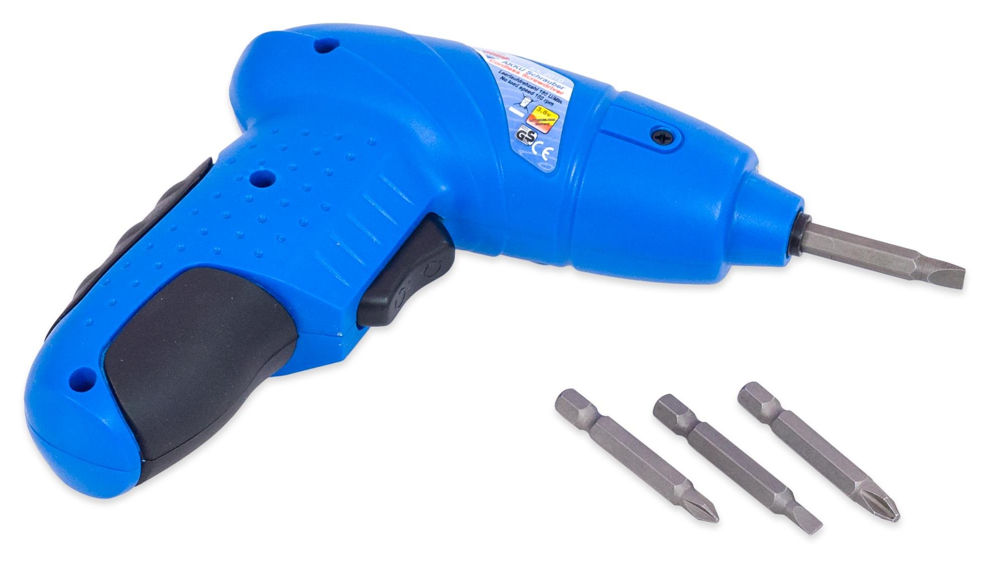 Pebaro 2010 Leistungsstarker Akkuschrauber, 9 Bits, USB-Kabel, Gürteltasche, drehbarer Griff zur Verwendung als Stabschrauber oder LED-Taschenlampe, Geschenkidee für Kinder