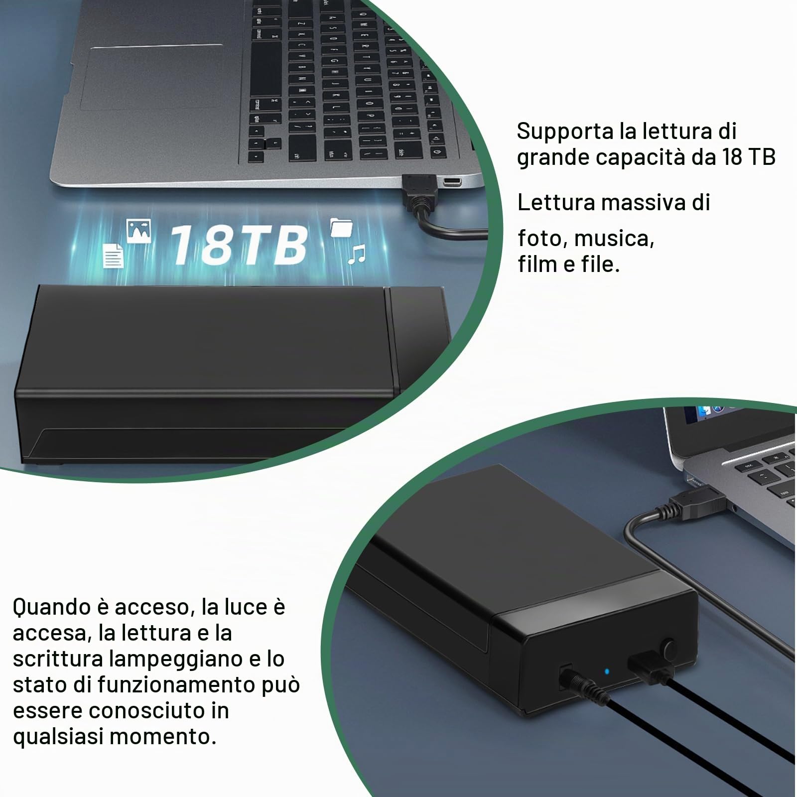 Docking station per hard disk: alloggiamento per hard disk, USB 3.0 USB-A e USB-C per HDD e SSD SATA da 2,5 3,5 pollici, adattatore per dischi rigidi da 5 Gbps supporta UASP