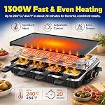 Raclette Grill pour 8 Les gens, 1300W Électrique avec 1 Pâte à griller antiadhésive réversible & 8 Mini Poêles à fromage & 1 Spatule en bois, Barbecue familiale intérieure & Parti