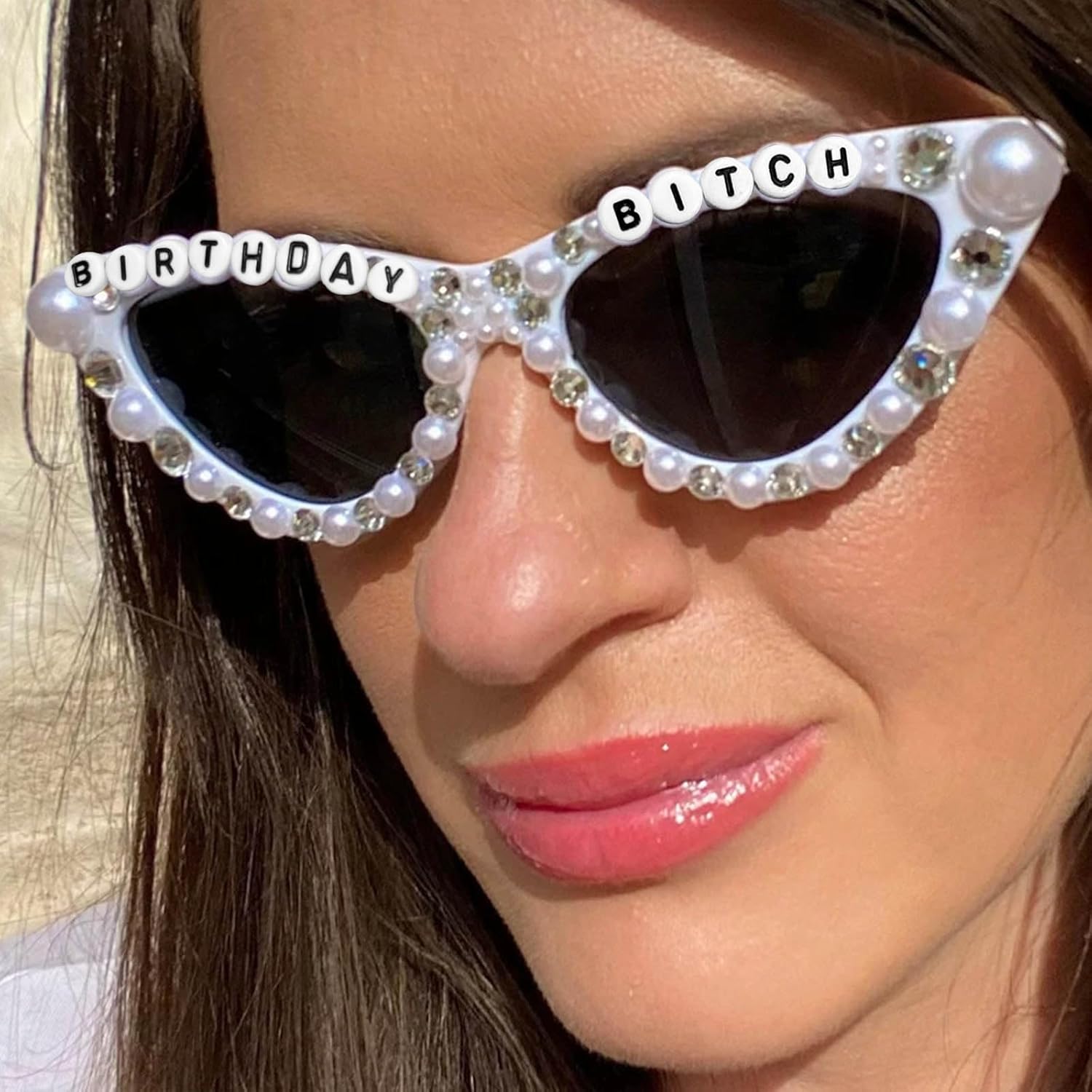 Birthday Girl Sunglasses for Women, White Birthday Bitch Glasses Shiny Bling Diamond Pearl Sunglasses Outfit Decorations for Women Girl Party Gifts Supplies Accessories Favors - Image 6